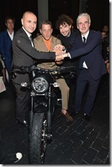 MIAMI BEACH, FL - DECEMBER 05:  Chris King, Lapo Elkann, Alessandro Cicogiani, and Andrea Tessitore, CEO of Italia Independent, attend the Italia Independent X Ducati Celebration of The Launch Of The Scrambler Ducati at The Setai Miami Beach on December 5, 2015 in Miami Beach, Florida.  (Photo by Mike Coppola/Getty Images For Ducati)