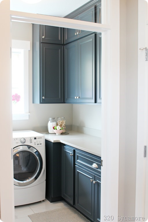 blue laundry cabinets