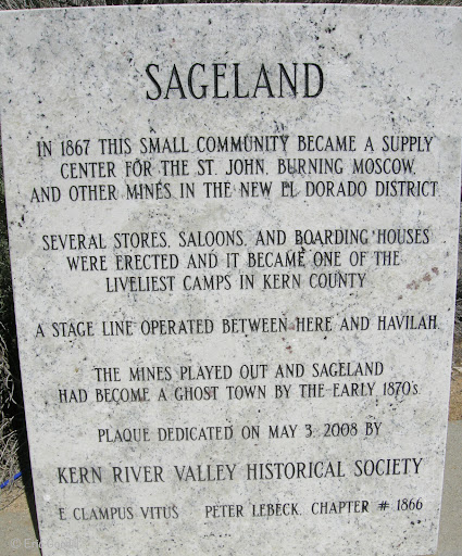 Sageland   In 1867 this small community became a supply center for the St. John, Burning Moscow, and other mines in the New El Dorado District.   Several stores, saloons, and boarding houses were...