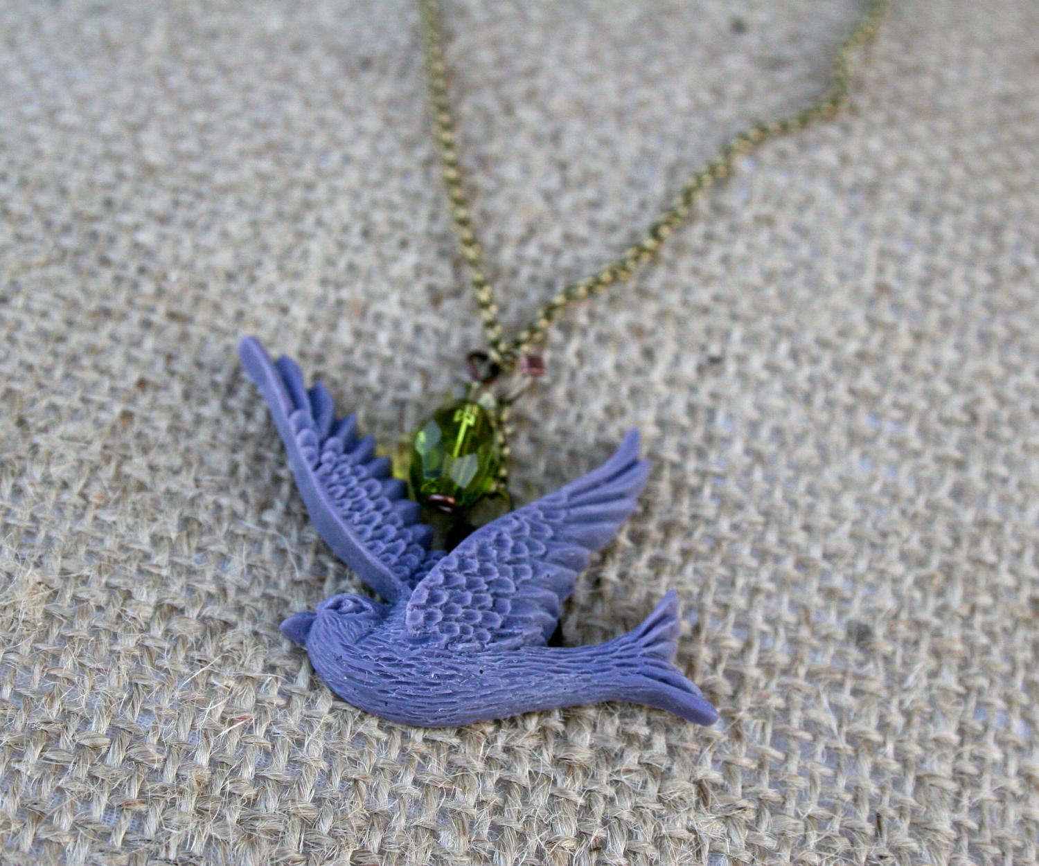 Violet Bird Necklace, Brass