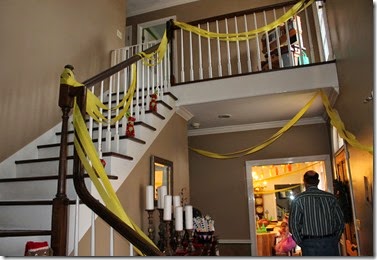 Staircase decorated with Rapunzal's hair