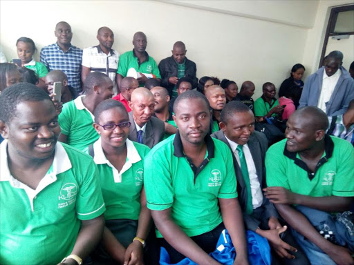 Clinical officers in court last Friday, when Industrial Court presiding judge Nduma Nderi ordered the registrar of trade unions to register their union /JOHN MUCHANGI