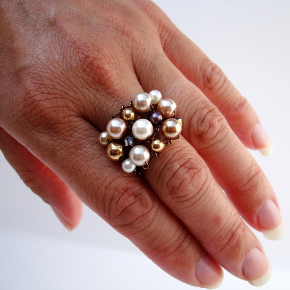 Bronze Pearl Ring Crystal