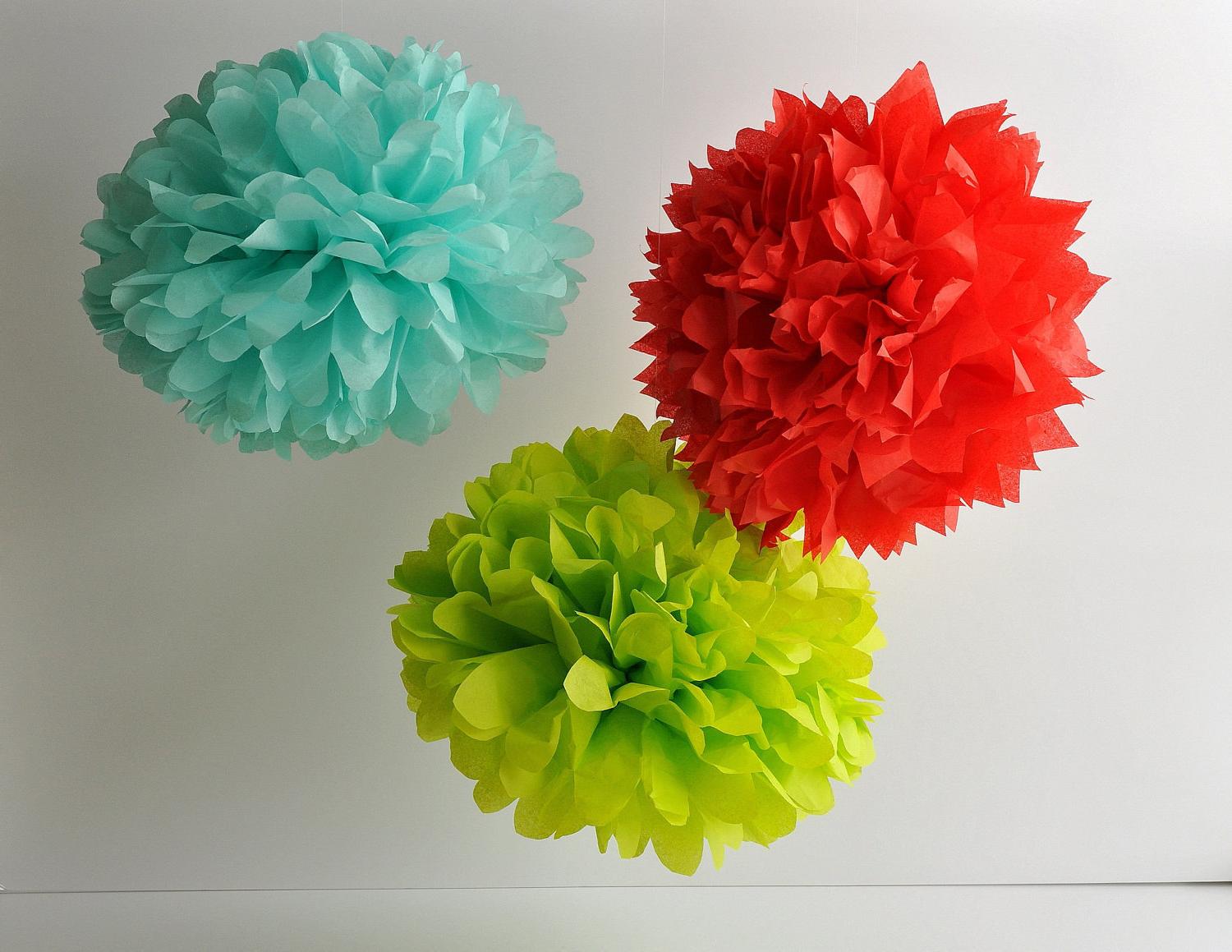 3 Paper Pom Poms - Pick Your Colors