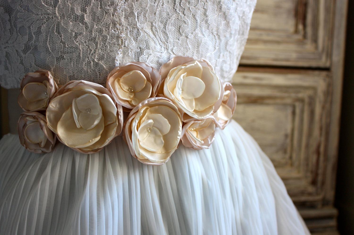Rose Belt in Caramel Brown, Ivory Brown and Ivory  also shown in Purple Hues
