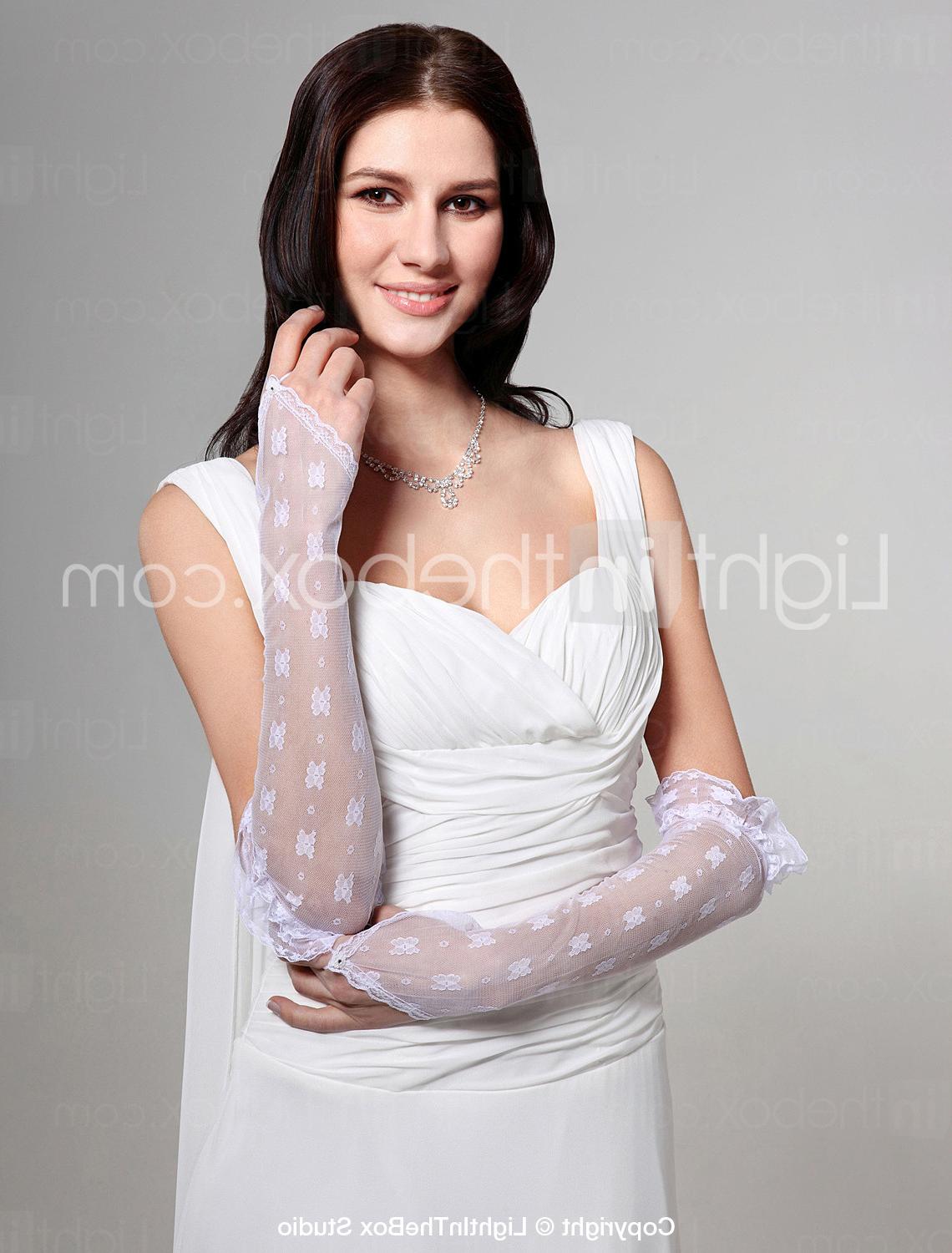 Lace  Voile Fingerless Elbow Length Bridal Gloves. Item ID  00167344
