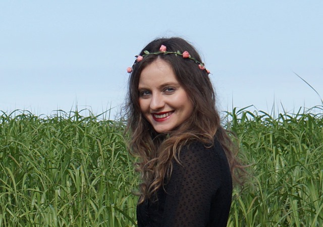 alternative little black dress and red lipstick