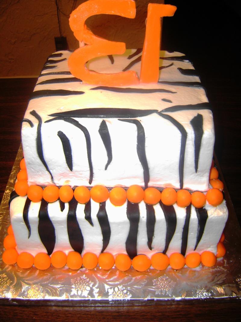 Orange Zebra. Buttercream cake with fondant accents.