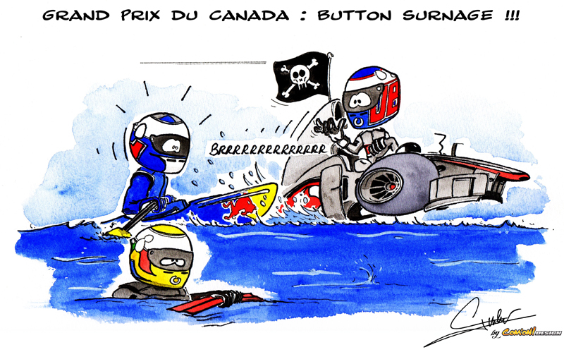 Дженсон Баттон побеждает своих соперников на дождевой гонке в Монреале - комикс от Quentin Guibert по Гран-при Канады 2011