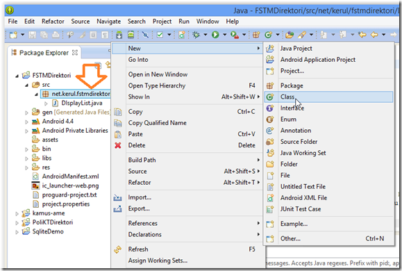 right click package and create new class