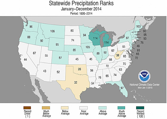 Statewide Average Precipitation Ranks for 2014. (NOAA / NCDC)