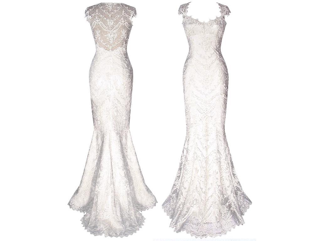 Claire Pettibone Wedding Dress Style chantillyBeaded ivory cotton lace .