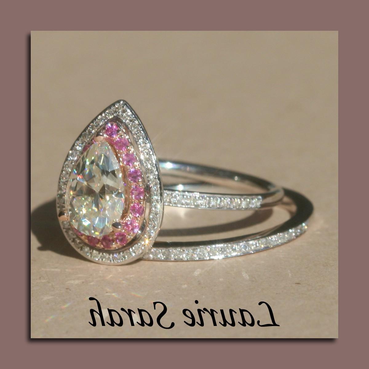 Moissanite Engagement Ring with Pink Sapphire and Diamond Double Halo and