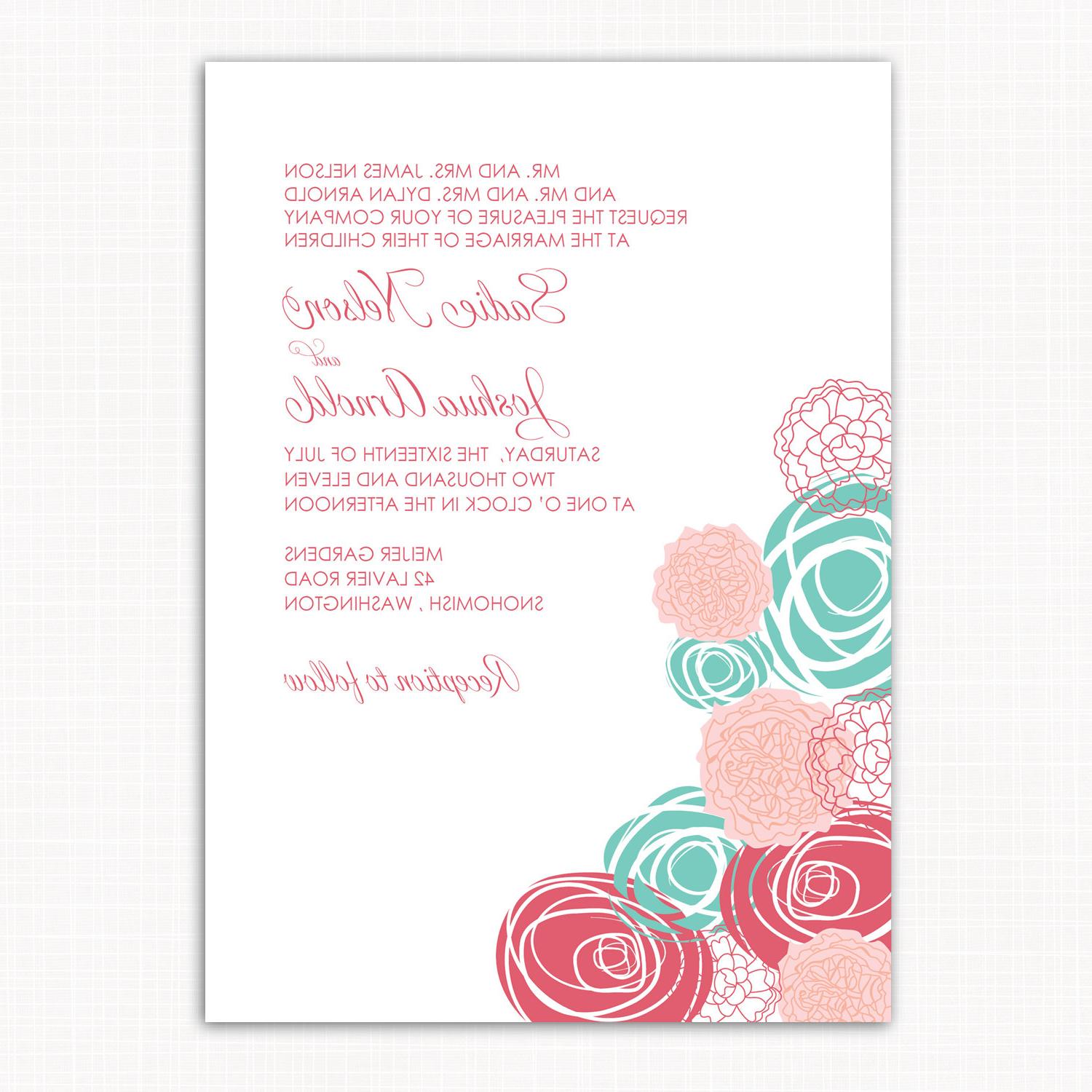 custom wedding invitation in pink and aqua - garden