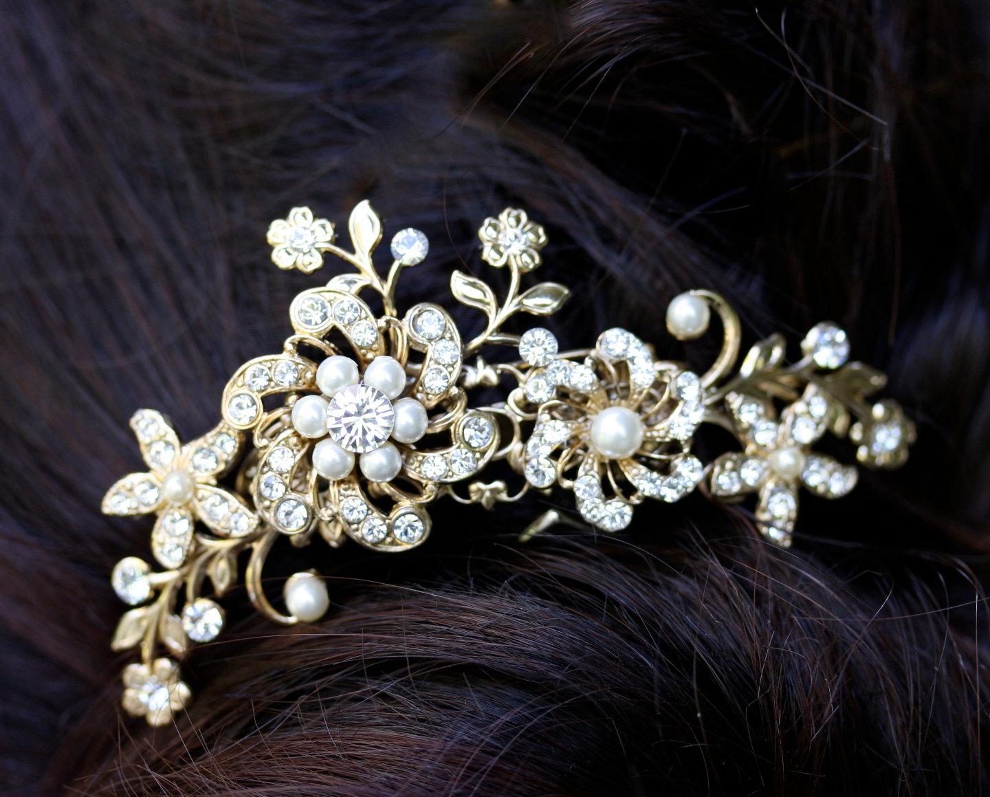 Gold Bridal Hair Comb, Vintage