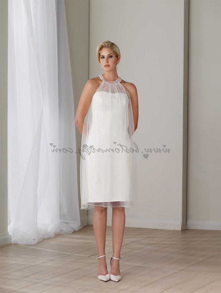 Elegant Column Organza Short High Neck Wedding Dress