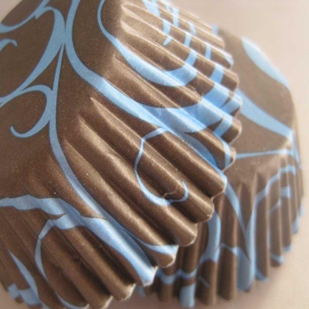 36 brown and blue damask swirl