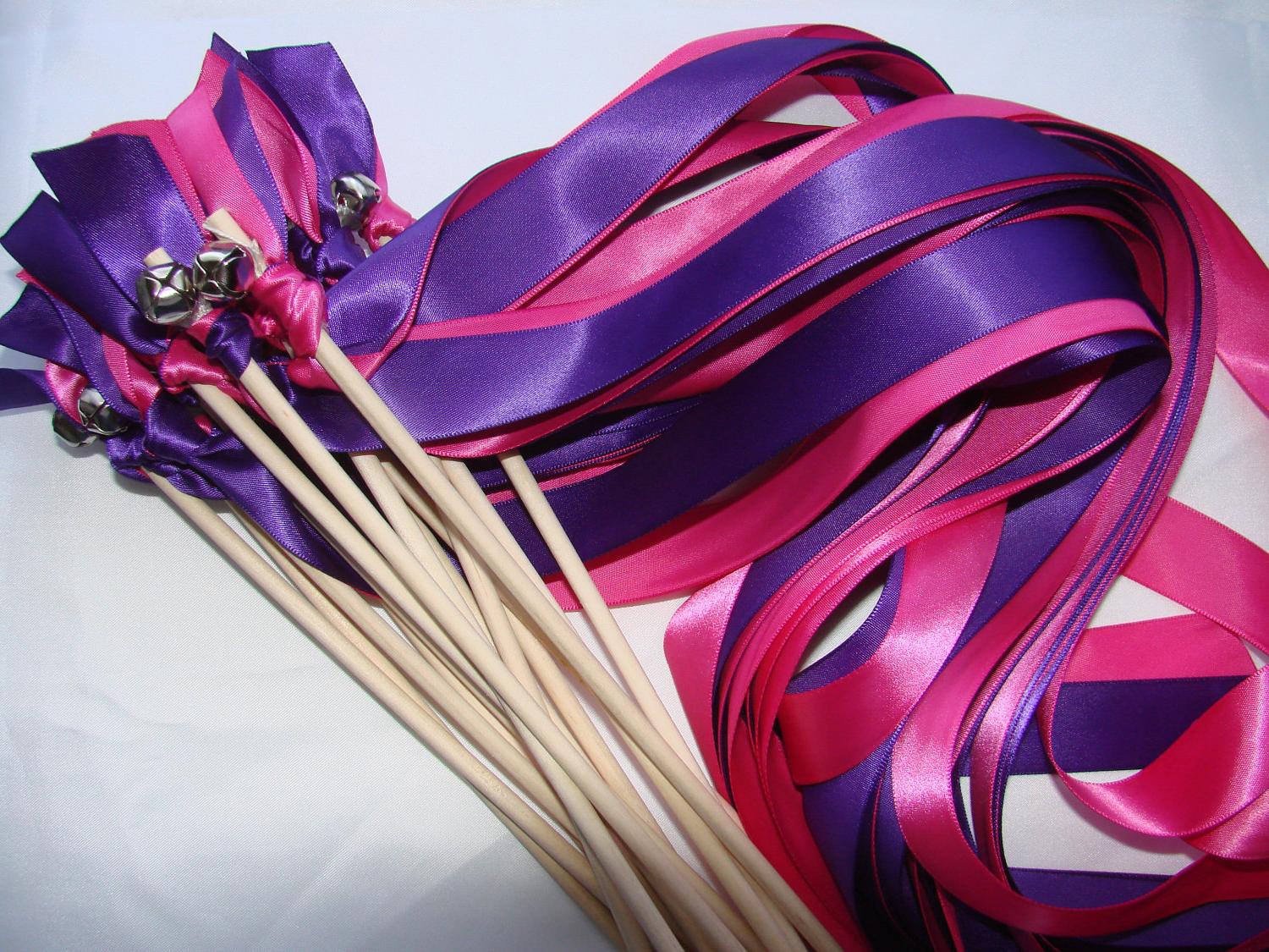 50 Wedding Wands Wood you choose colors ribbon With Bells Something Blue