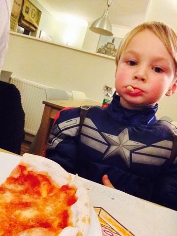 Blake Preston Clement as Captain America Eating Pizza