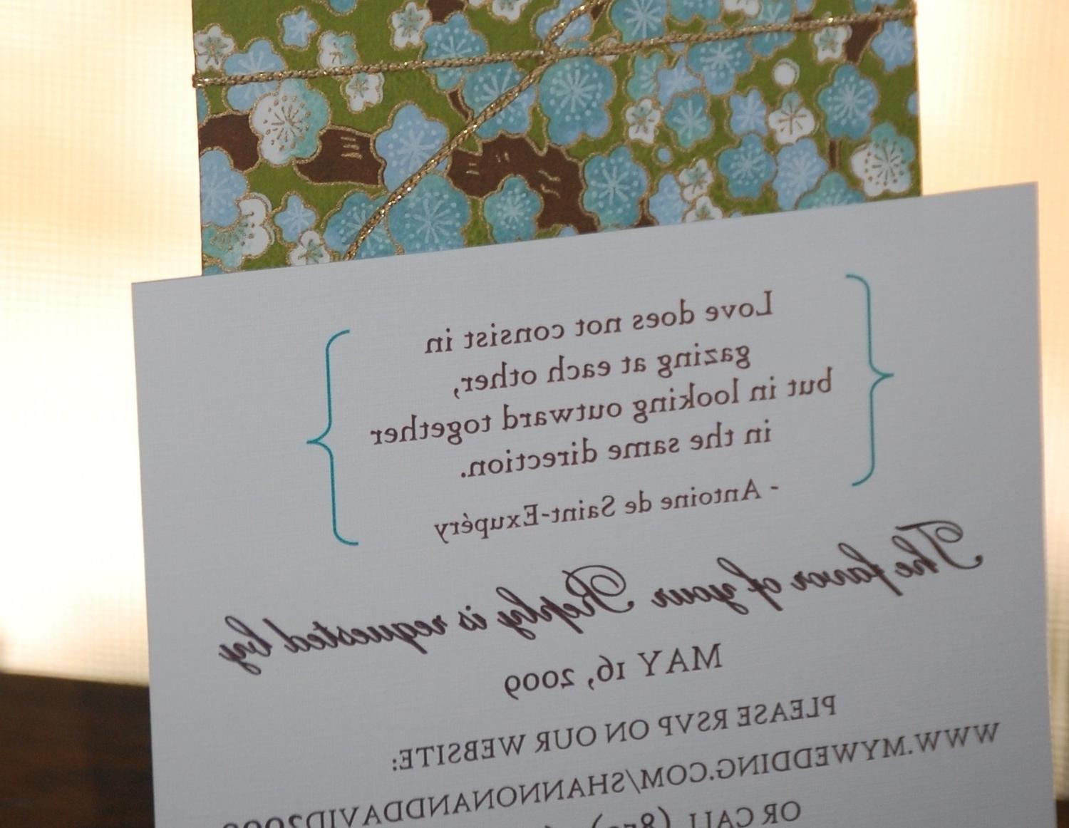Chiyogami Wedding Invitation or Announcement - Blue Green Cherry Blossom