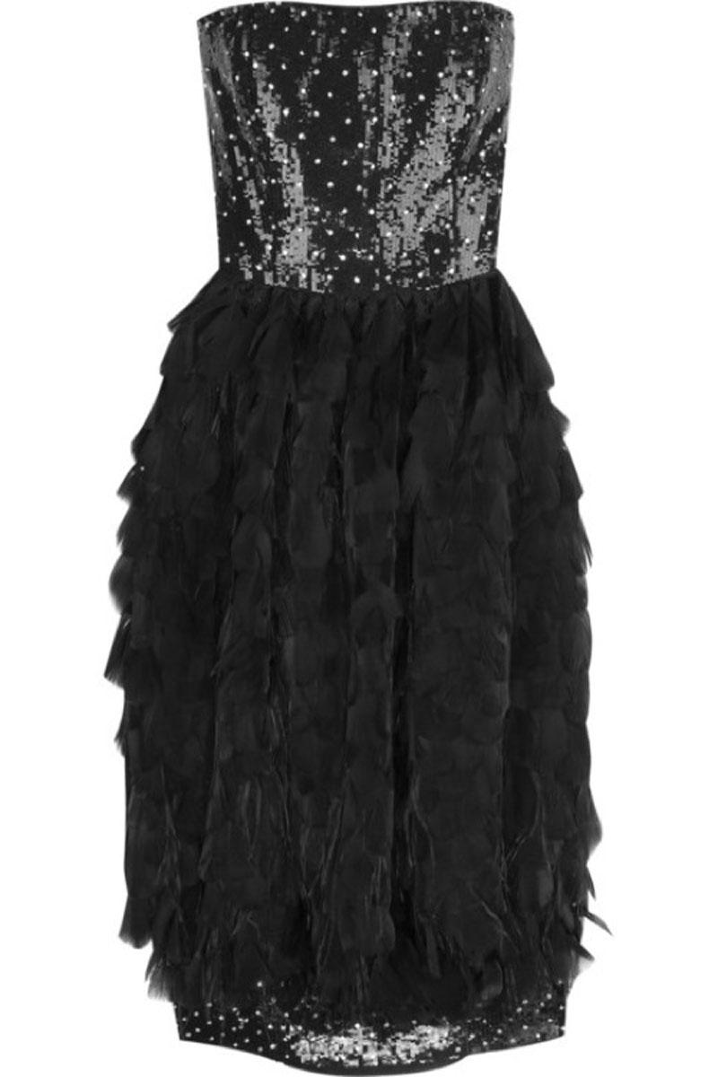 Strapless black silk dress has