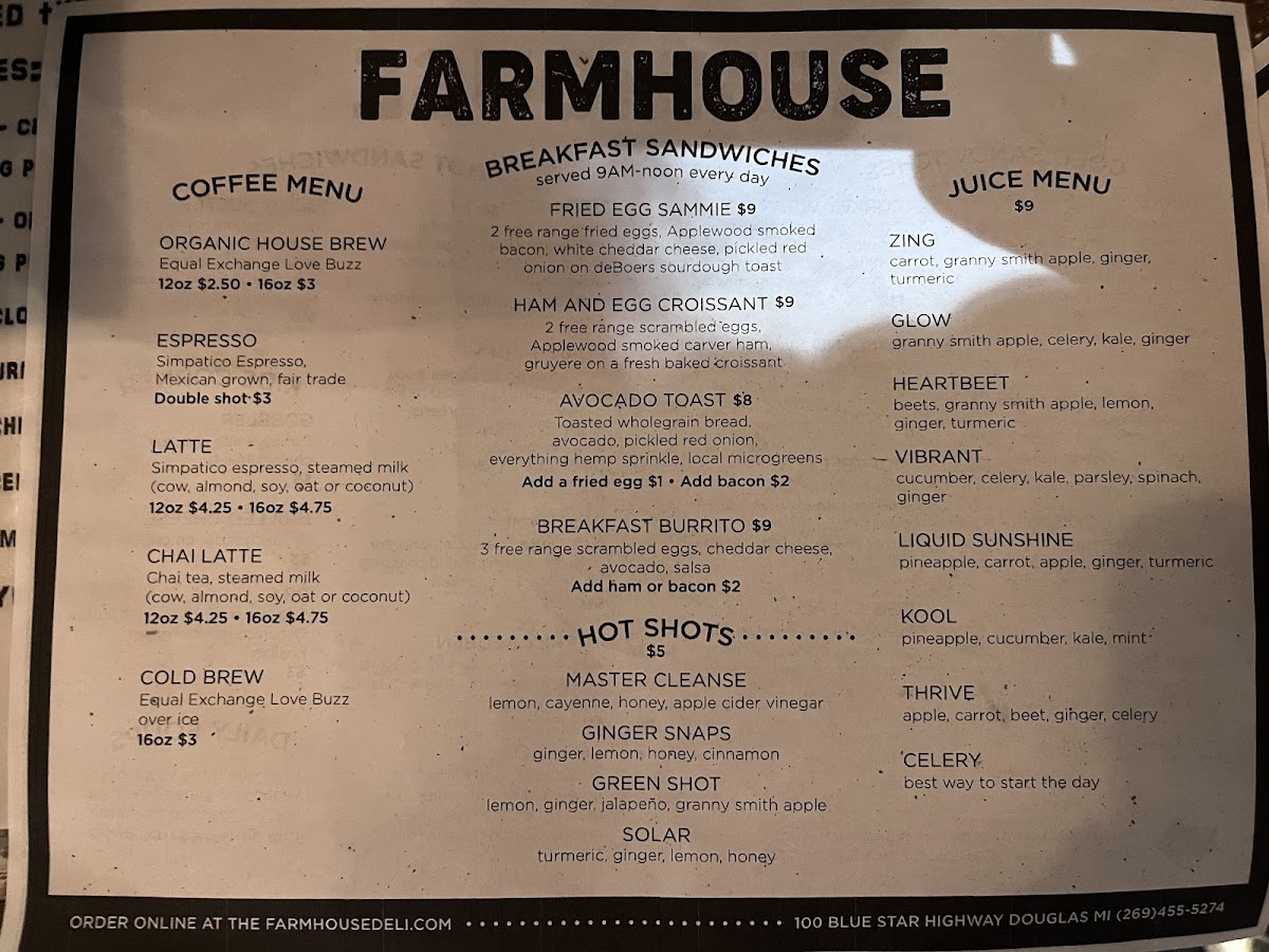 The Farmhouse Deli & Pantry gluten-free menu