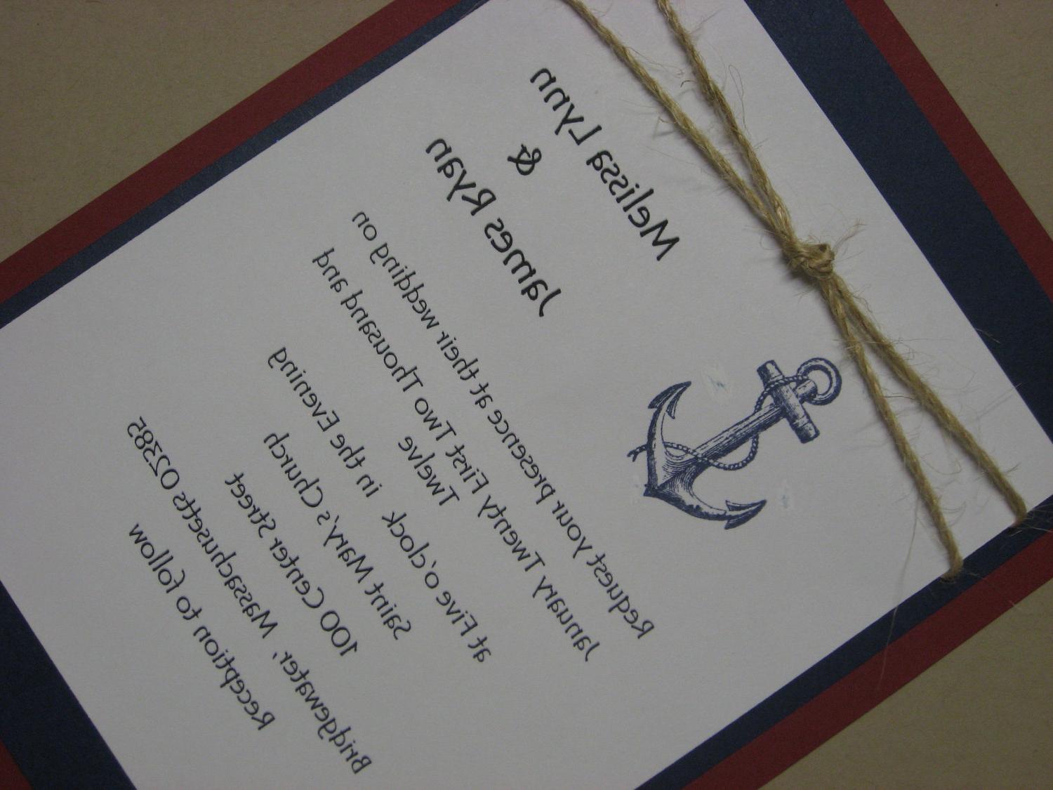 Nautical handmade Wedding Invitations with response card included