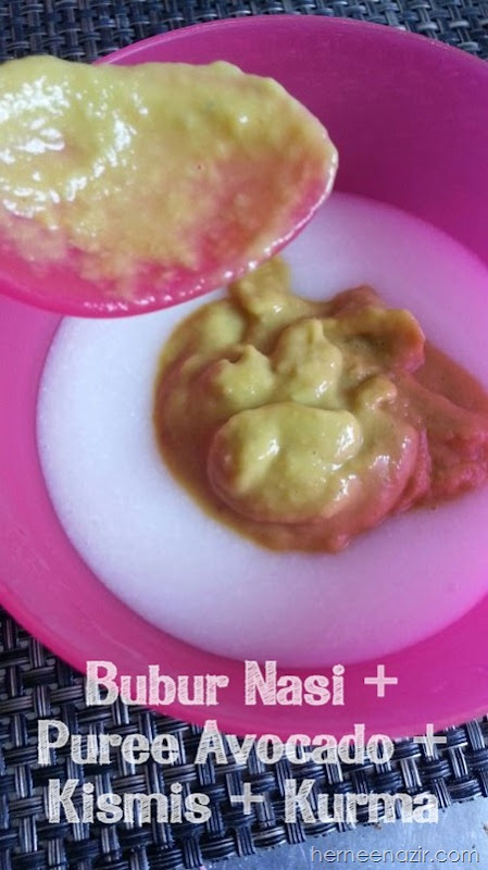 Solid Foods For Baby | Resepi Bubur Nasi + Avocado + Kismis + Kurma