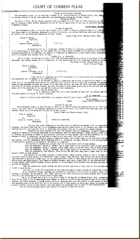 Flora E. Dudley file partitions law suit again Eda Irwin 1923 6