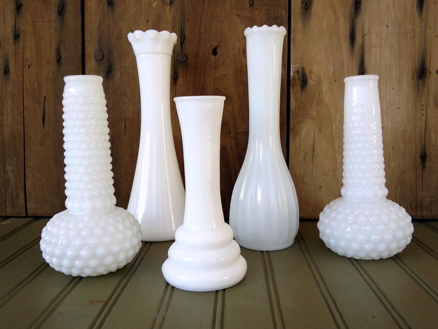 Vintage Milk Glass Vases White