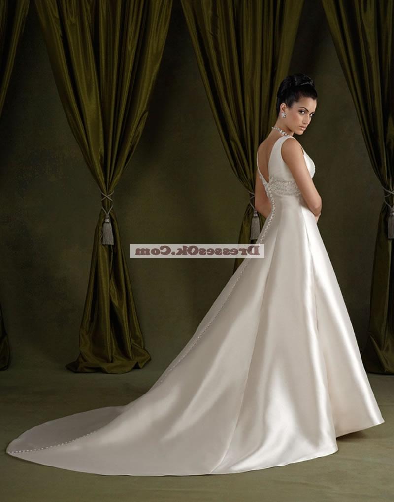 Modest A-line strapless chapel satin embroidery wedding dresses WD10EMER1010