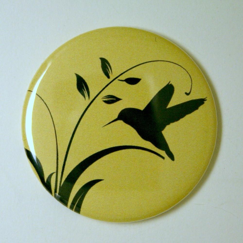 Dark Teal Hummingbird, Creamy Yellow Pocket Mirror. From JustaBrenda