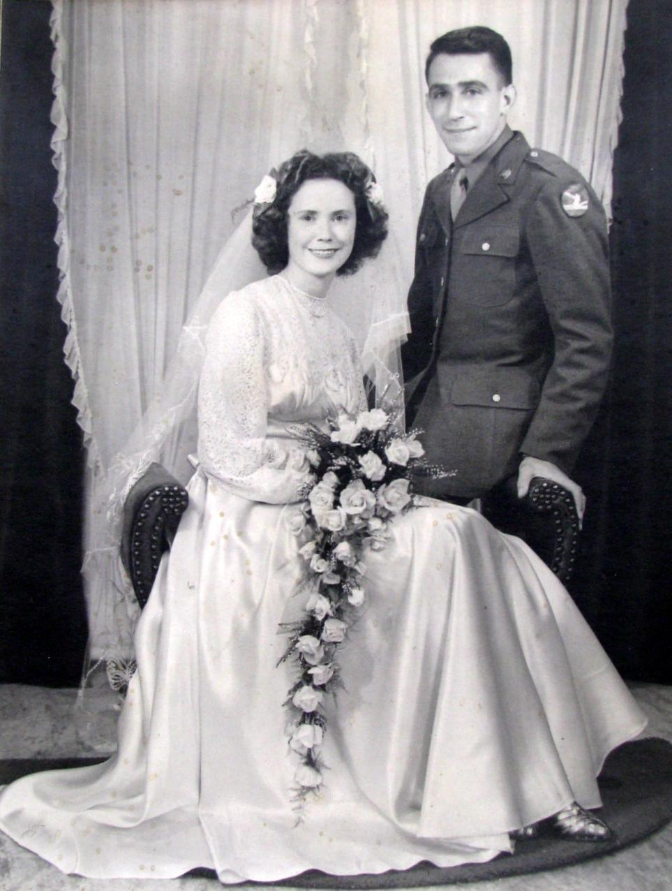 Joan, on their wedding day