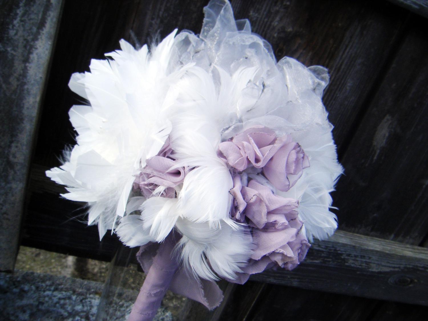 feather bouquet wedding bride