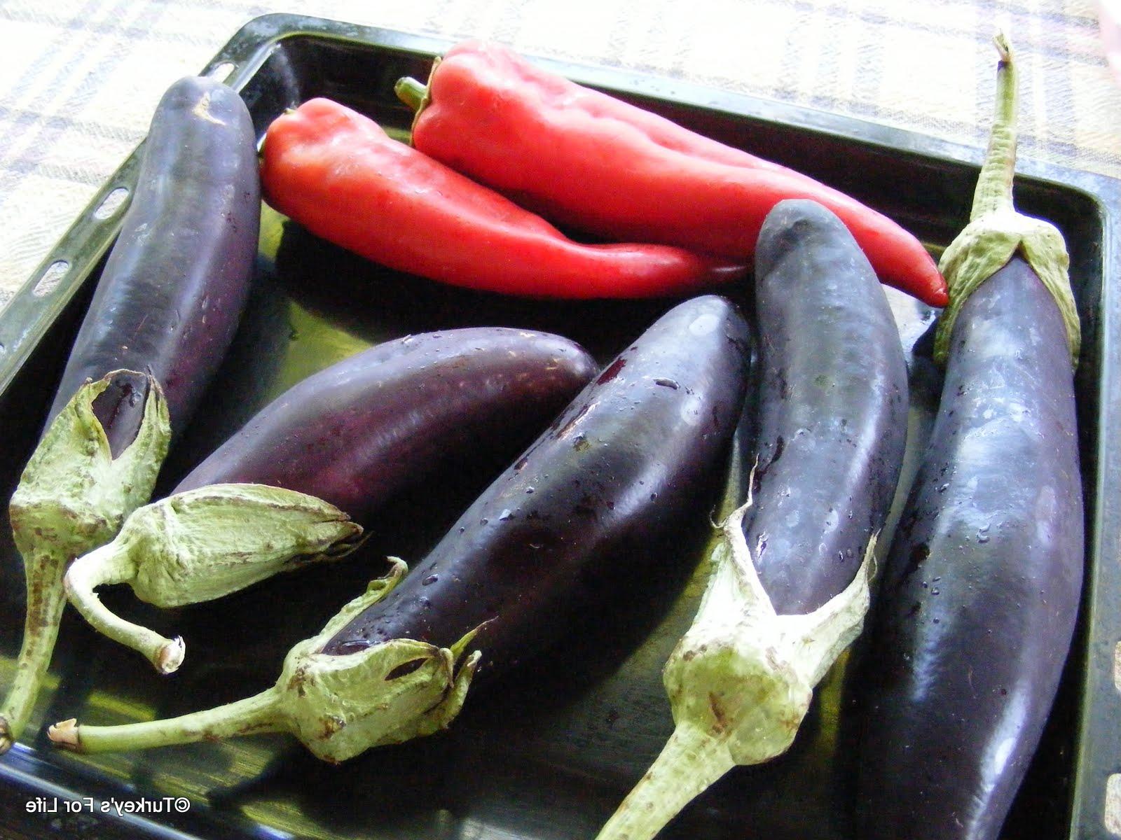 Eggplants and peppers