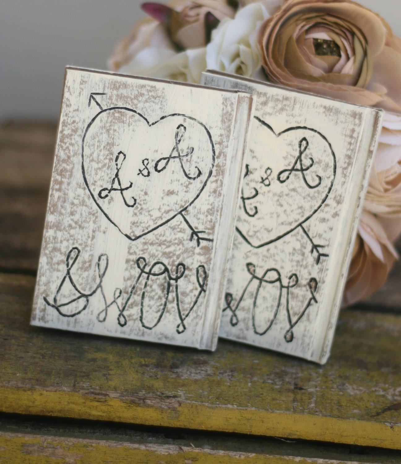 SET of 2 Wedding Vows Personalized Engraved With Your Initials In A Heart