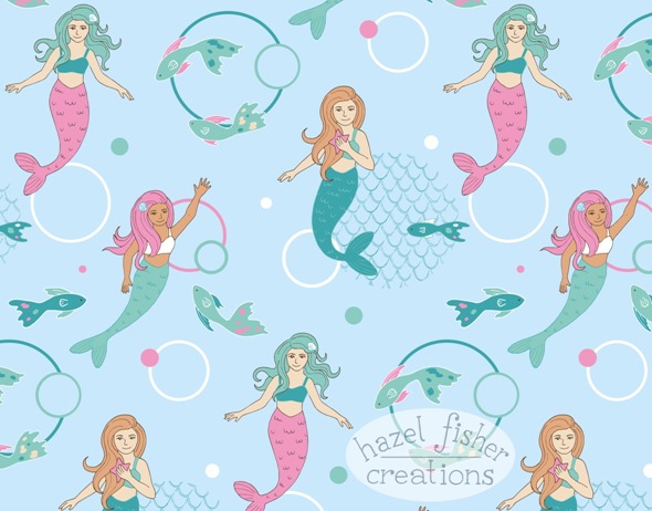 2015 May 26 Spoonflower mermaids contest illustration hazelfishercreations 2