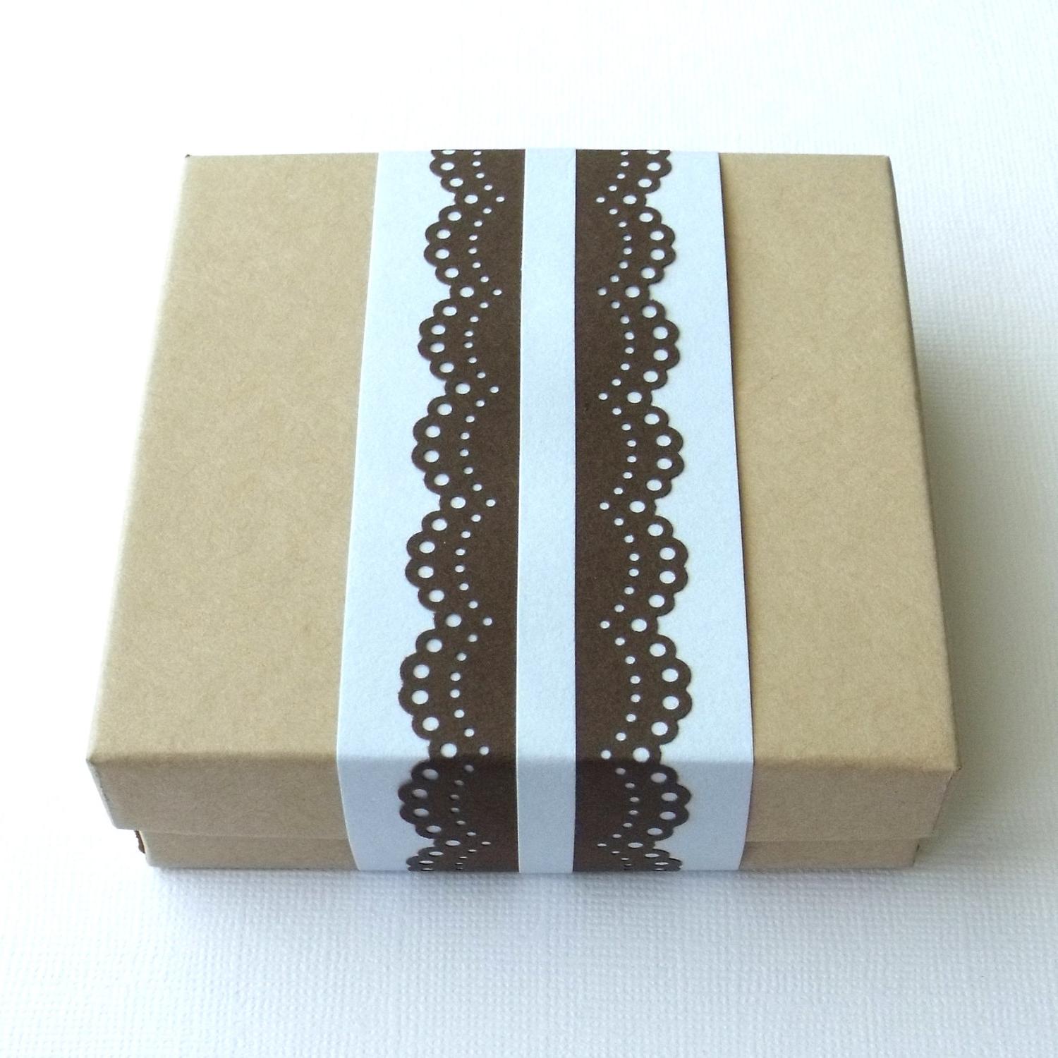Gift box wrap, dark brown lace on ice blue background, set of 10