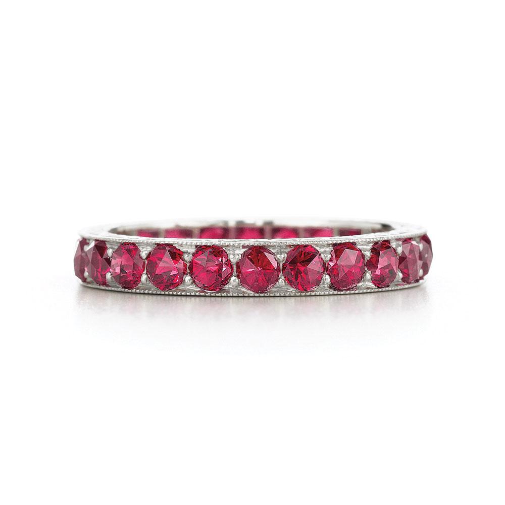 Diamond wedding ring with rose cut rubies from the Kwiat Vintage Collection