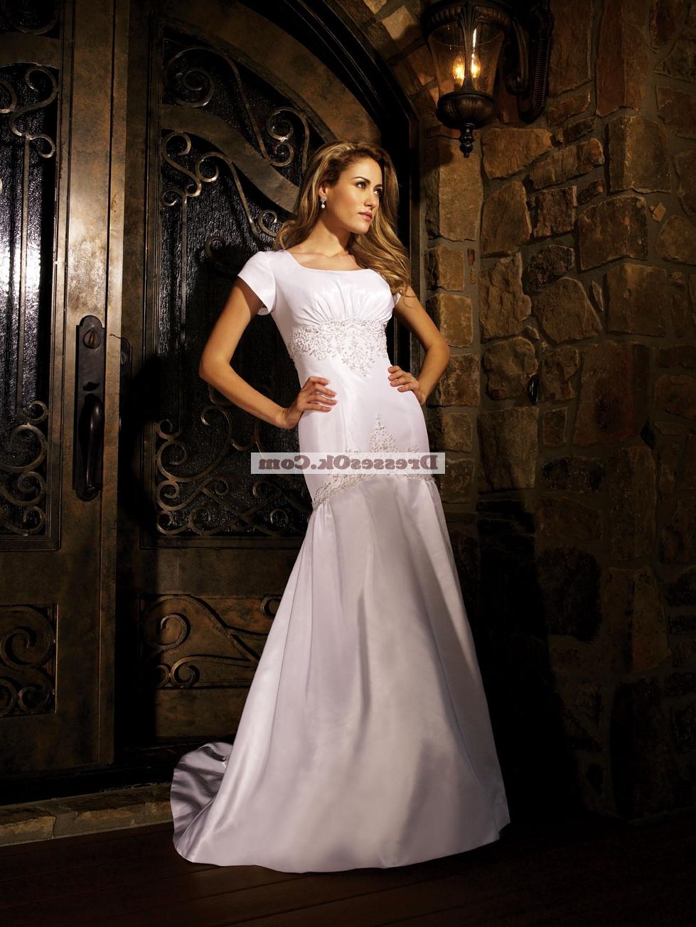 Elegant mermaid scoop neck short sleeves chapel wedding dress WD10MO3018
