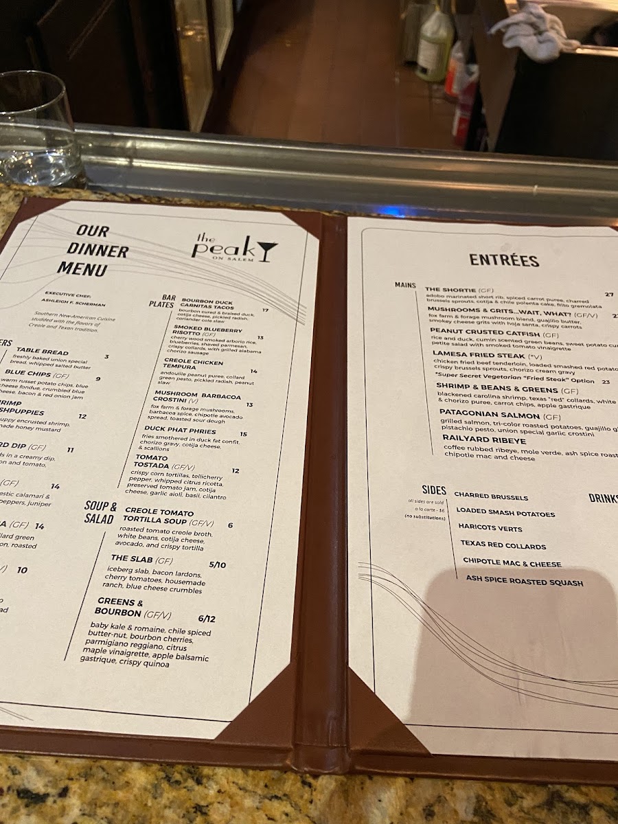 The Peak on Salem gluten-free menu