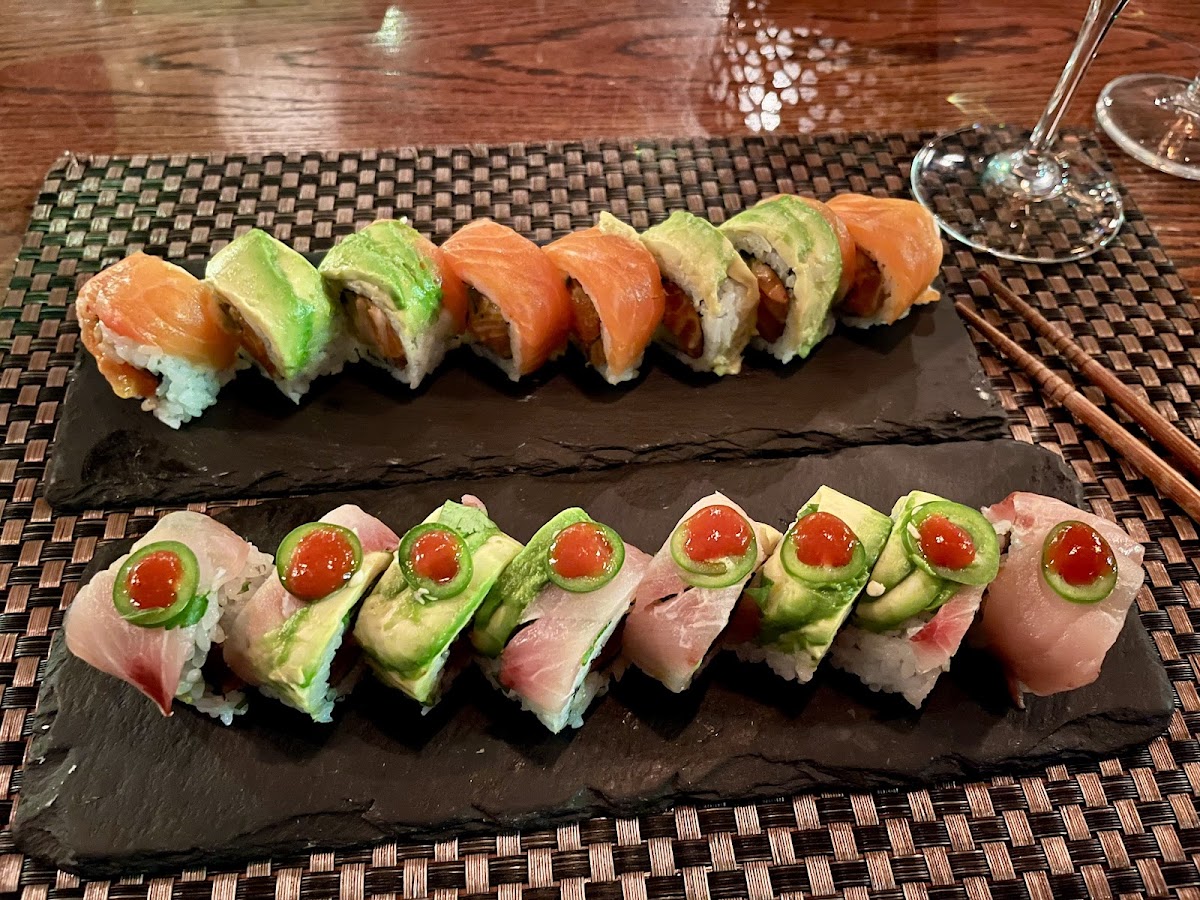 Sunset Roll (back), Baja roll (front)