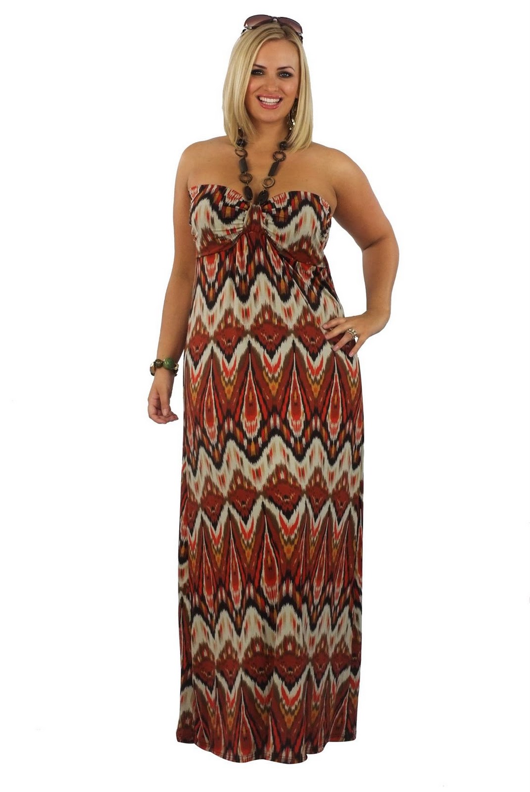Orange Tribal Print Necklace Detail Maxi Dress. Rollover image to zoom