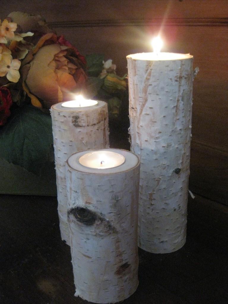 24 Large Birch Bark Log Tea Light Candle Holder- for your WEDDING