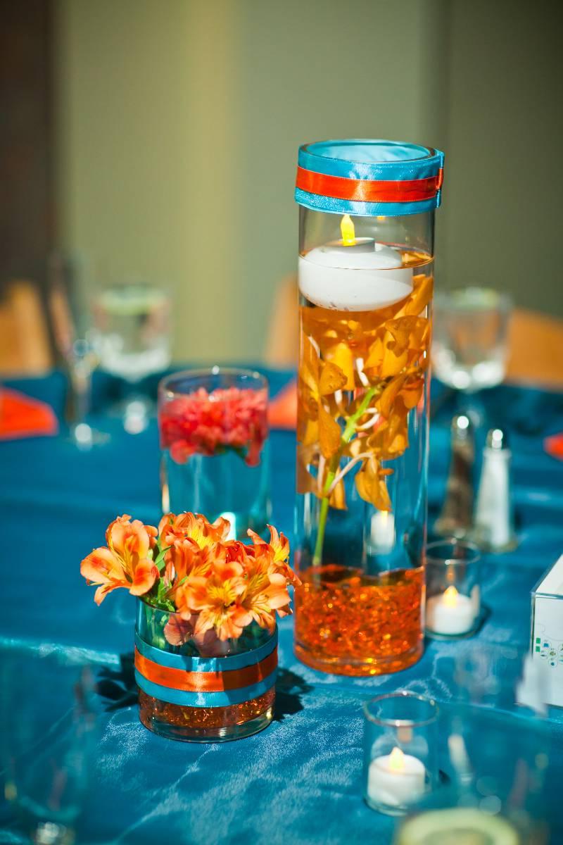 Orange and Blue Centerpieces