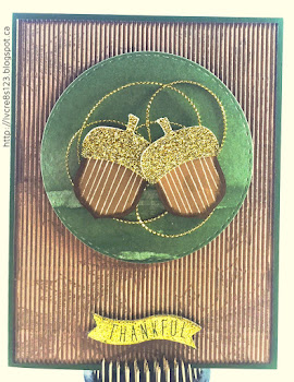 Linda Vich Creates: Acorny Thank You. This thank you card is brimming over with texture from the gold glimmer-capped acorns to the subtle leaf stamps on the corrugated Kraft matte, to the gold cording and stitched matte–all items make this card a winner!