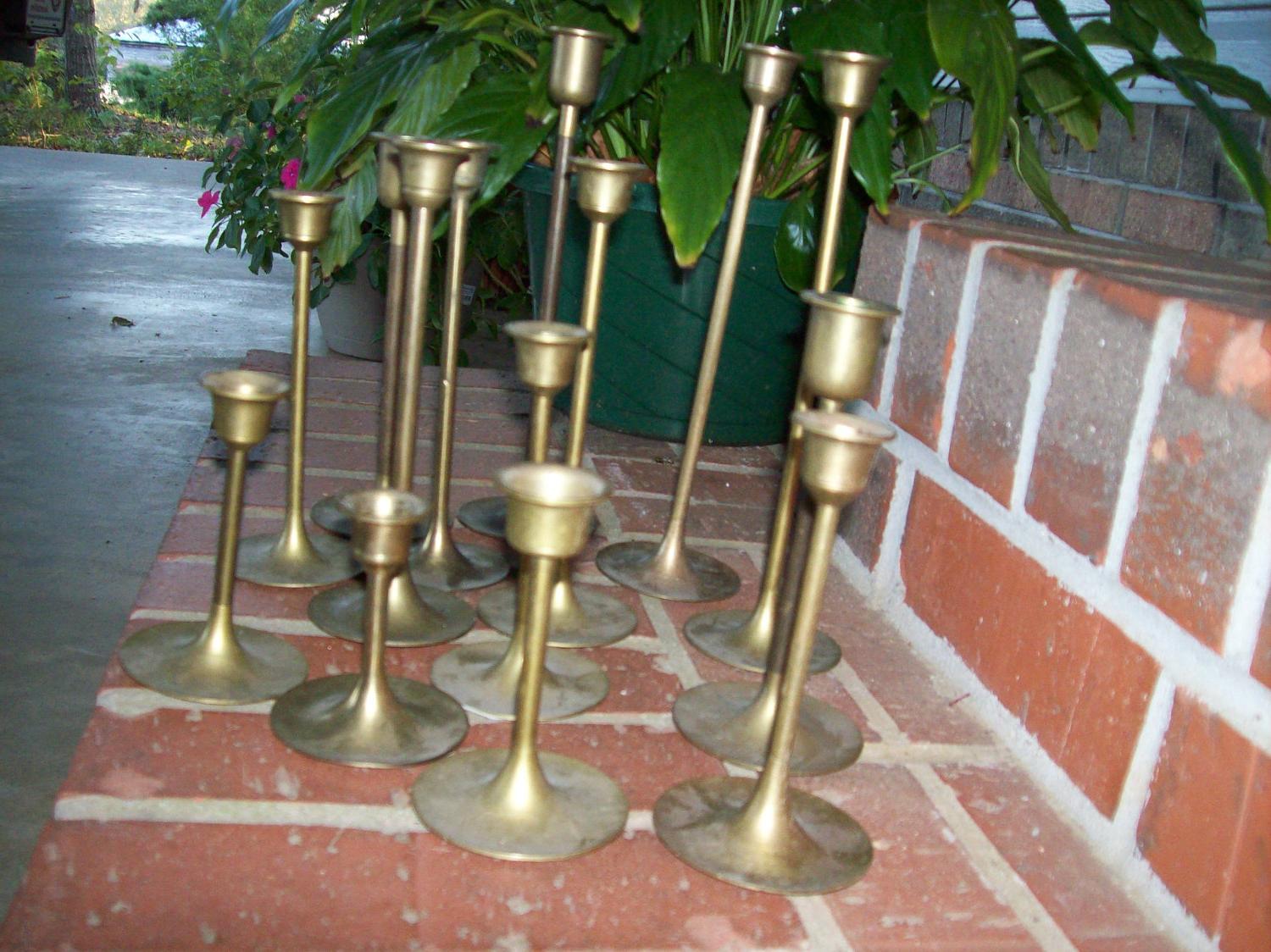 Vintage Brass Candleholders Rustic Wedding Decor 14 Candlesticks French