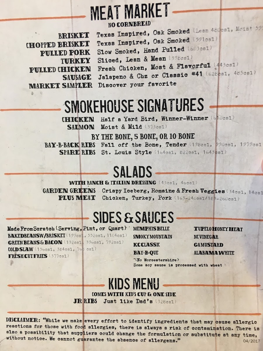 Mission BBQ gluten-free menu