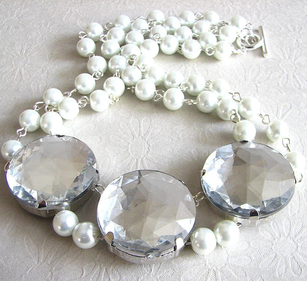 Pearl Crystal Necklace, Vintage Wedding Jewelry, Bridal Necklace,