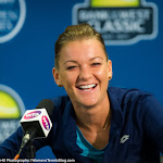 STANFORD, UNITED STATES - AUGUST 3 :  Agnieszka Radwanska talks to the media at the 2015 Bank of the West Classic WTA Premier tennis tournament